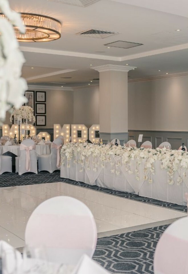 A wedding breakfast set up in the Terrace Suite in the Mansion House.