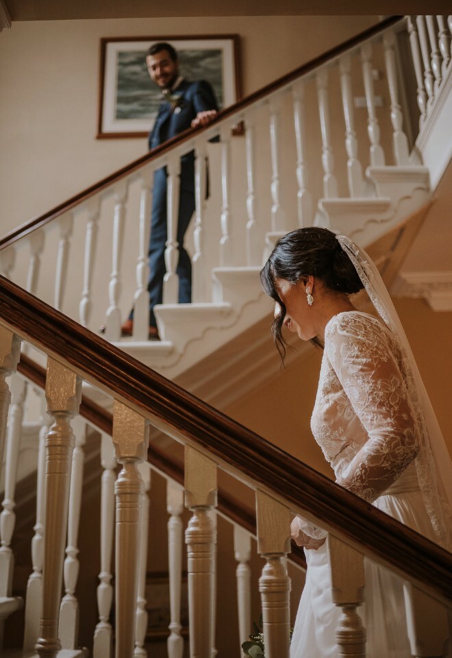 Staircase Bride and Groom