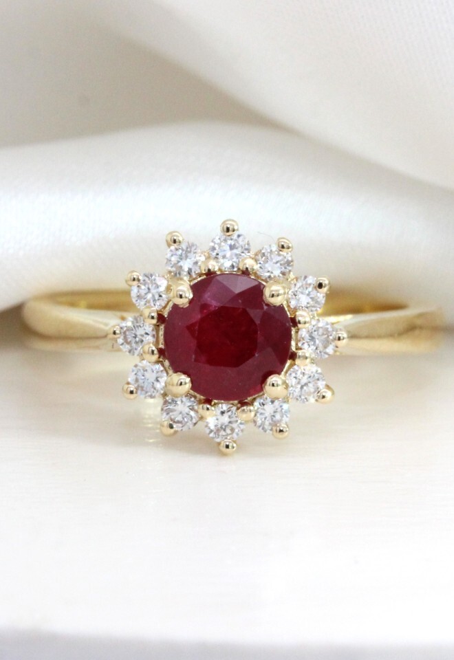 Holts Gems Bespoke Vintage-inspired Ruby Halo Engagement Ring