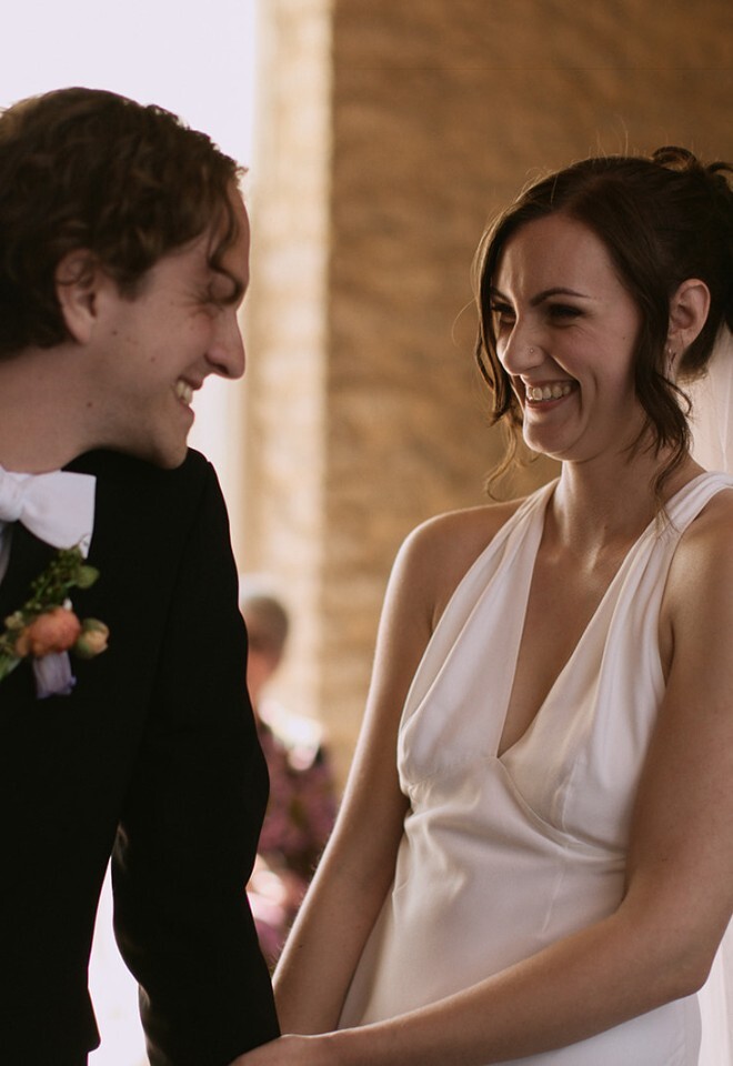 Happy couple in Buckinghamshire wedding celebrant ceremony at Stratton Court Barn