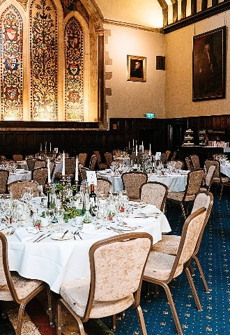 Wedding reception set up at Bisham Abbey, Berkshire