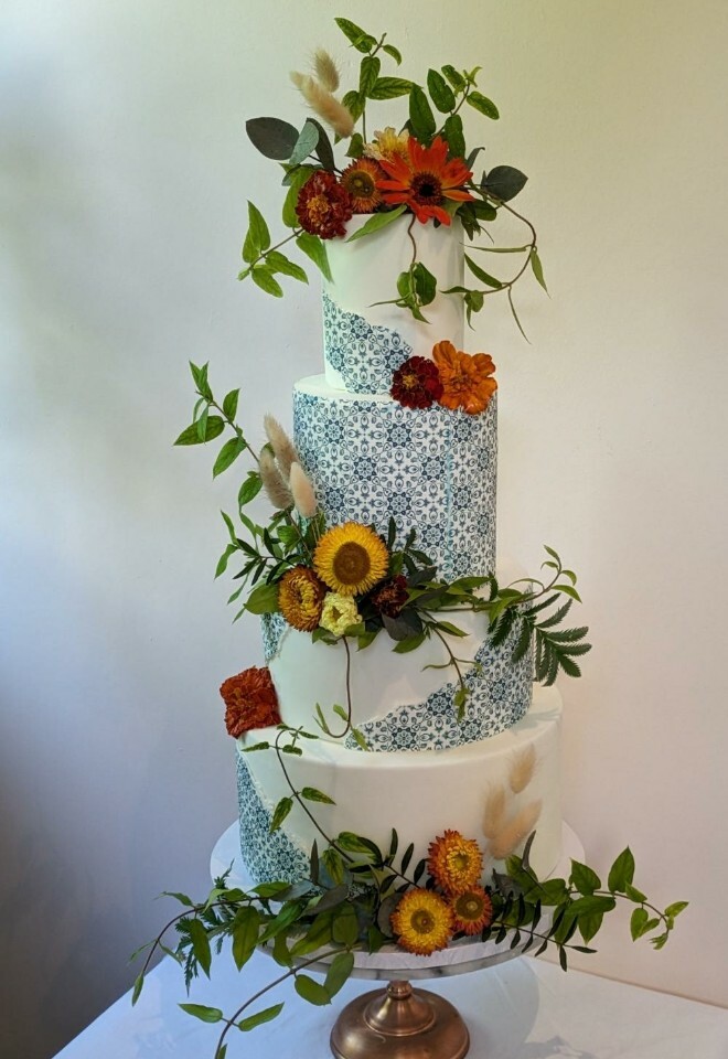 Blue and white Greek inspired cake 