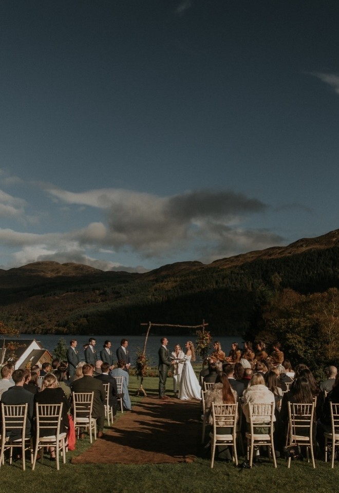 Lochside outdoor wedding ceremony on Carrick Castle Estate