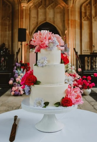 Semi Naked Wedding Cake with Fresh Flowers