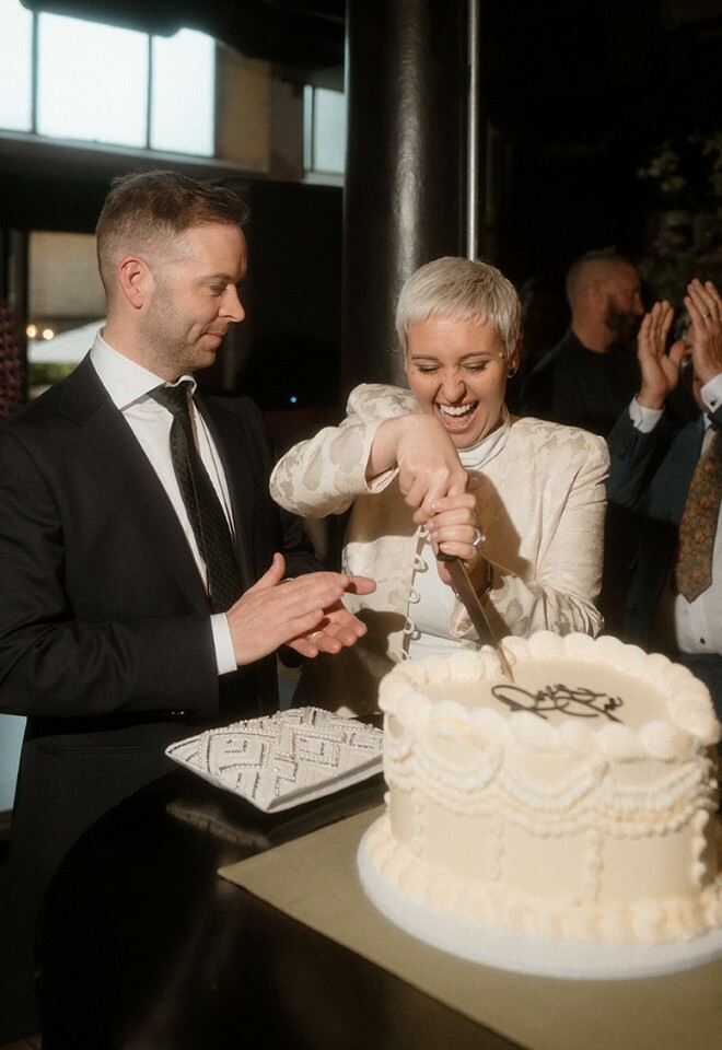 couple cutting cake