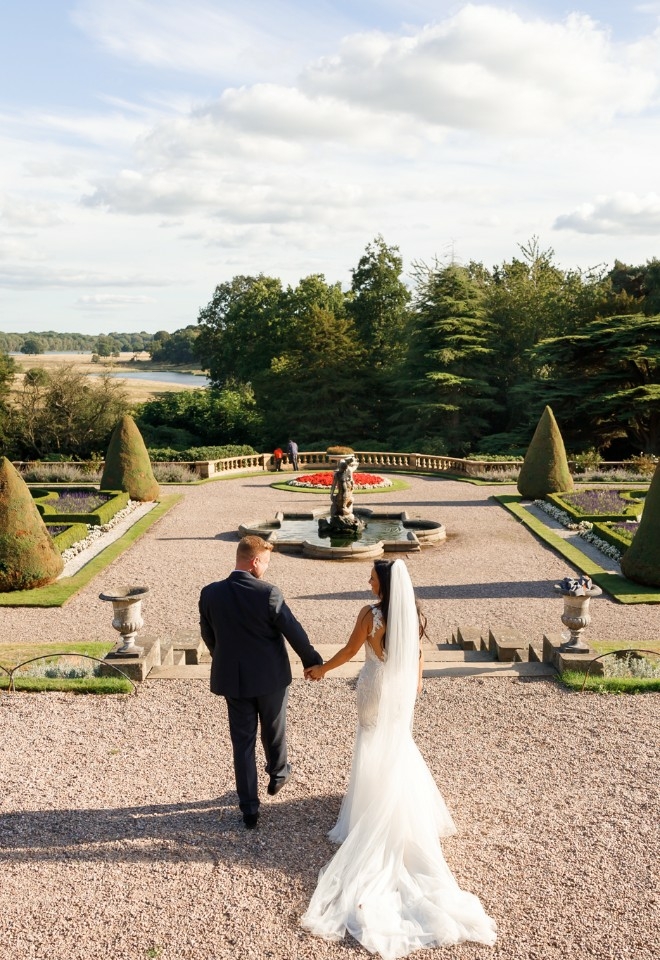 Bride and Groom on Italian Terrace Tatton Park