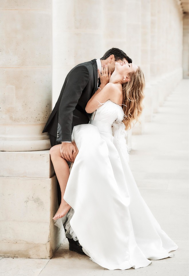 Paris Wedding Bride and Groom hugging by Stuart Wood