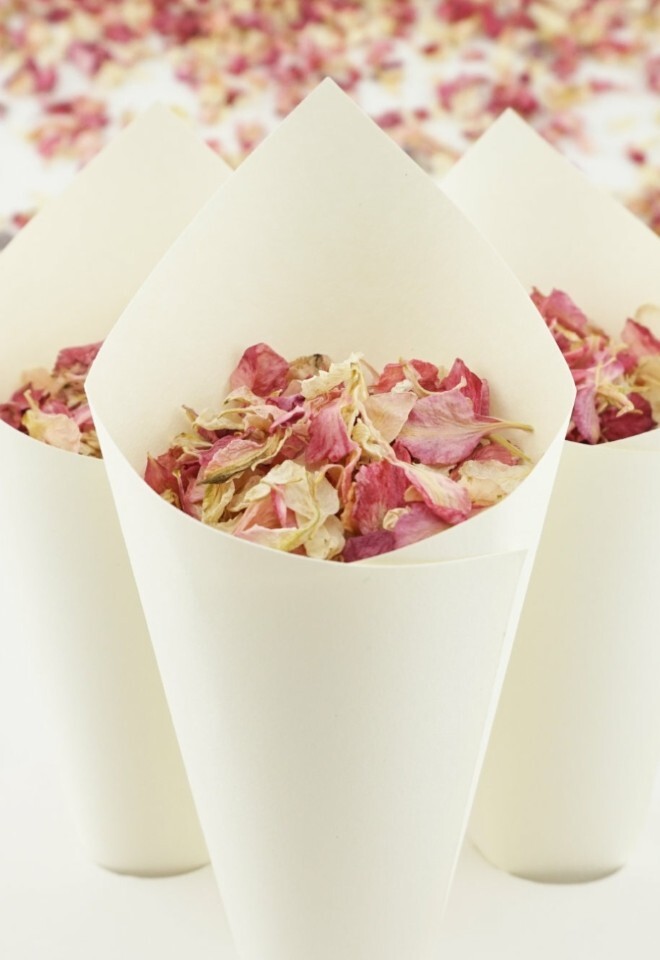 The Dried Petal Companys Handcrafted Wedding Confetti Cones Ivory