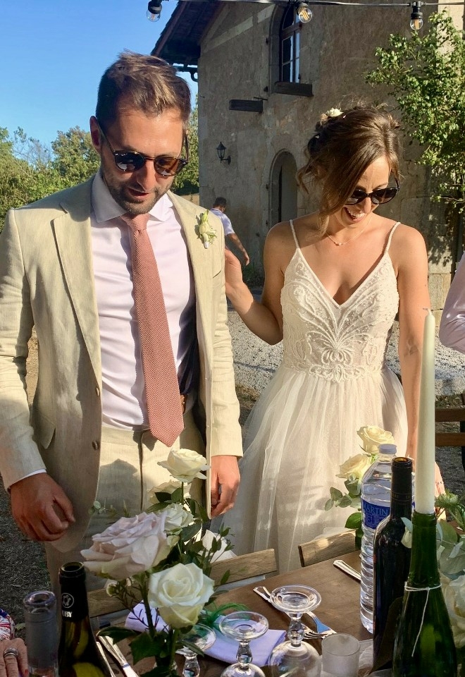 Bride and groom at the wedding breakfast in South of France. Shot by Love Stories Live Wedding Content Creator. 