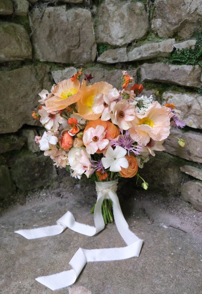Bridal Bouquet with Flowing Silk Ribbon