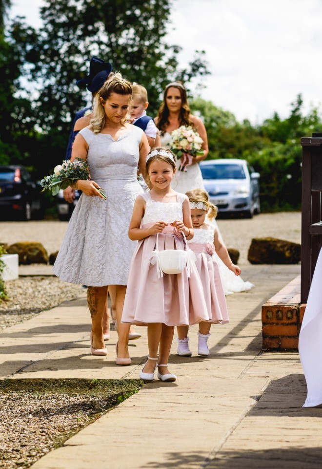 Bride & bridesmaids arriving to the civil ceremony at Hall Farm Hotel Ashby cum Fenby