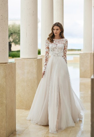 Rosa Clara Vilma lace sleeve wedding dress tulle skirt