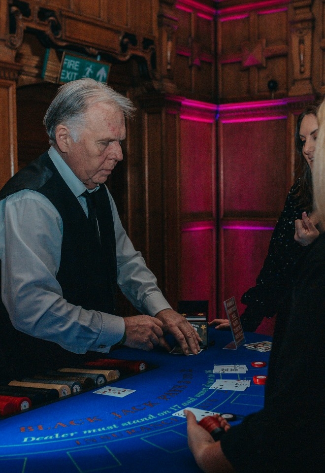 couples playing blackjack with a wedding casino at Oxford Town Hall