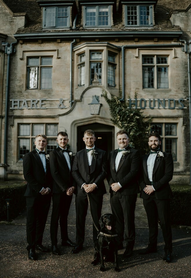 The groomsmen and their furry friend!