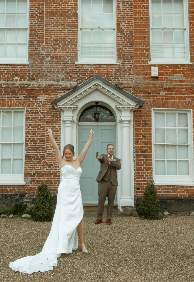 March Wedding, at the front of the 17th C manor house. expressing the feeling of marrying your best friend