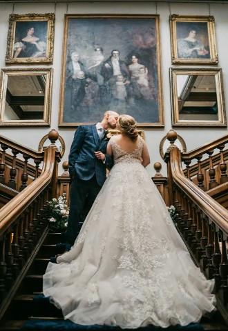 Chilston Park wedding photographer - grand staircase