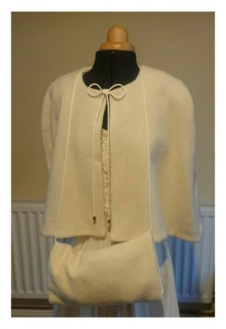 Rich Ivory 100% Wool winter wedding short cape and muff lined with 100% Silk