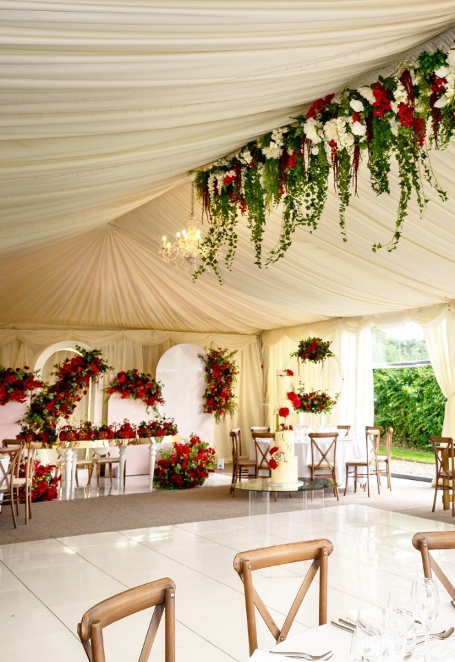 marquee receptions red, green & gold theme wedding at manor hill house bromsgrove