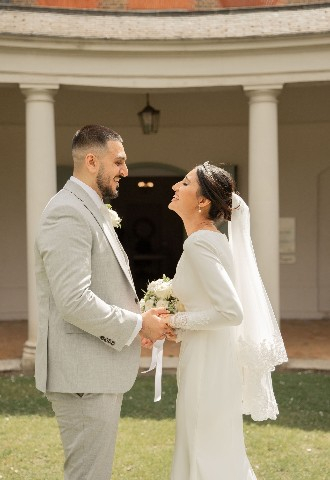 Happy couple just married at Valentines Mansion in Essex
