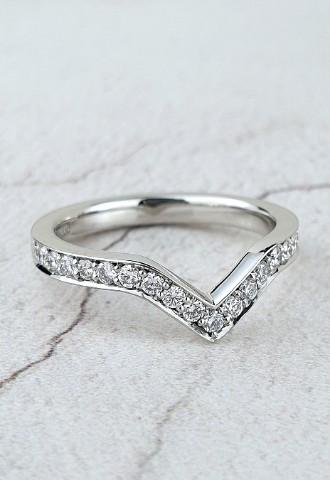 Platinum Wishbone wedding ring set with small diamonds