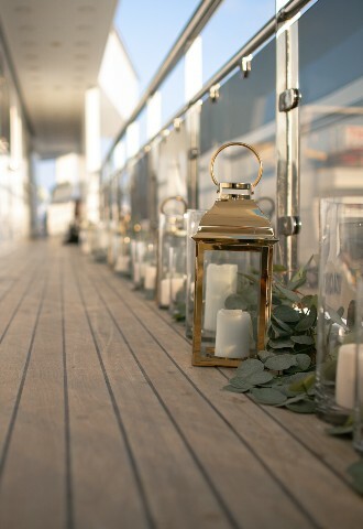 Wedding lantern and candle decorations on a yacht in cyprus