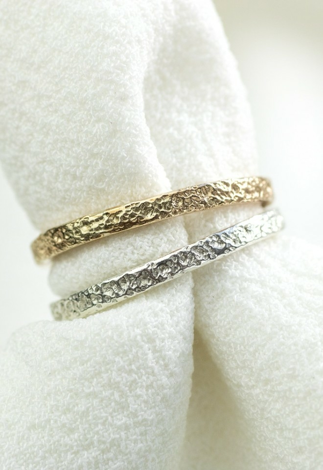 Stardust Textured Wedding Bands - 9kt White & Yellow Gold