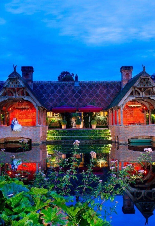 The Dairy on the Waddesdon Estate  illuminated at dusk