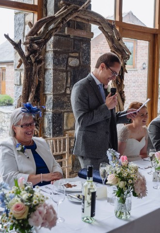 Groom reading his speech at Rosedew Farm, Vale of Glamorgan
