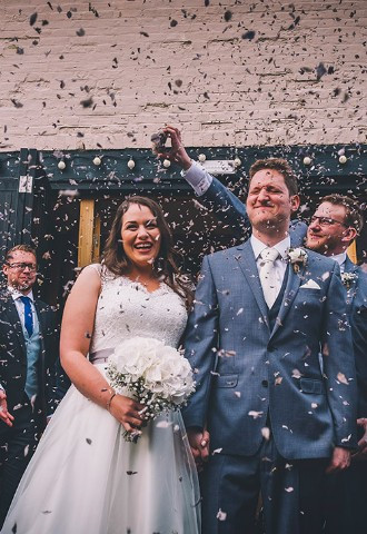 Confetti outside Crown and Thistle Pub Wedding Venue Oxfordshire