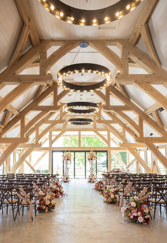 Barn wedding venue in Kent, dressed for a wedding ceremony
