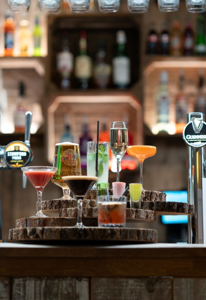 The bar area and drinks options at a Warwickshire wedding venue