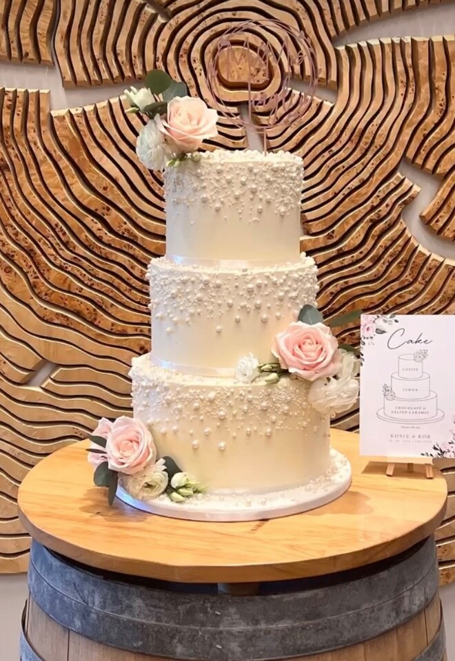 Beautiful buttercream cake with edible beads 