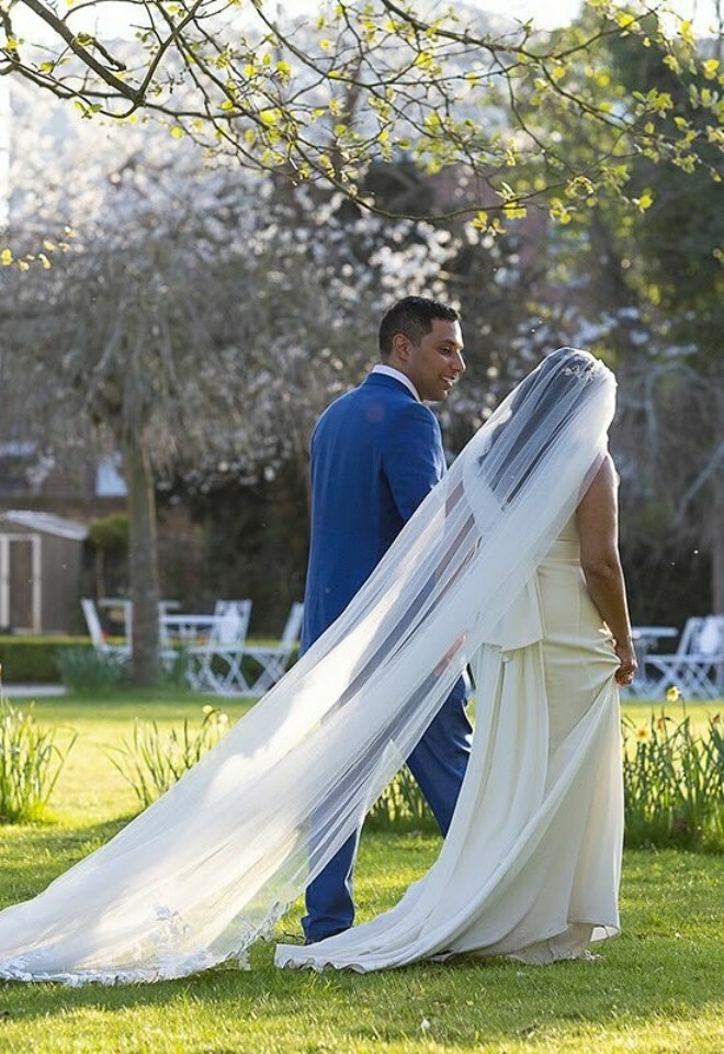 Bride and groom walking