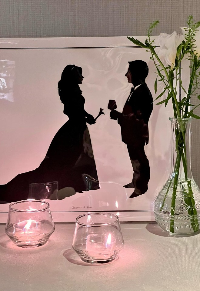 Silhouette of bridexand groom by charles Burns Silhouettist