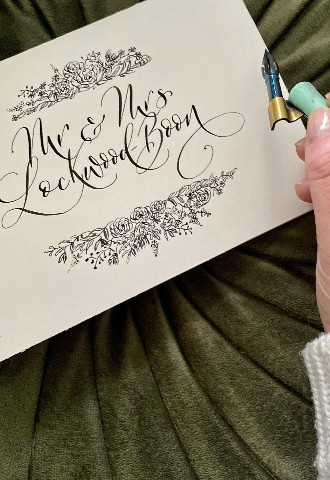 Personalised hand written bride and groom Mr and Mrs wedding card in Mint Lettering calligraphy Buckinghamshire