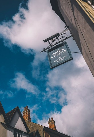 Sign outside of Crown and Thistle Pub weddings in Oxfordshire