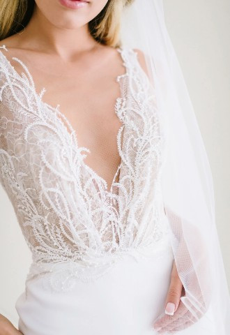 Lace V Neck top wedding dress, Your Story Bridal, Buckinghamshire