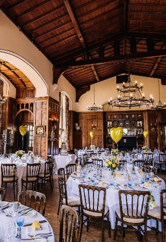 Wedding reception set up at Chateau Rhianfa, North Wales