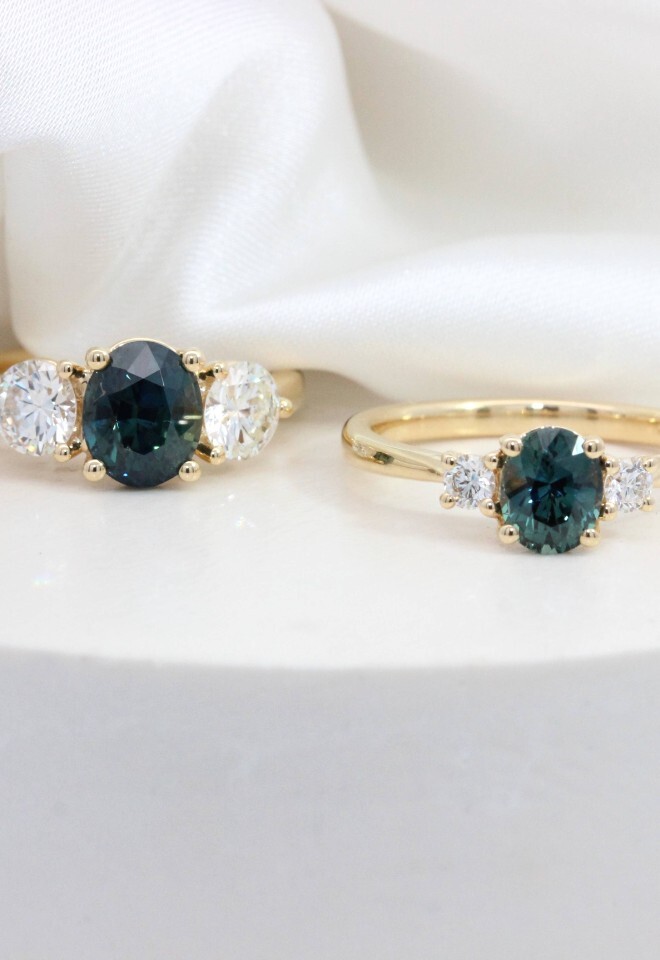 Holts Gems Teal Sapphire and Diamond Engagement Ring