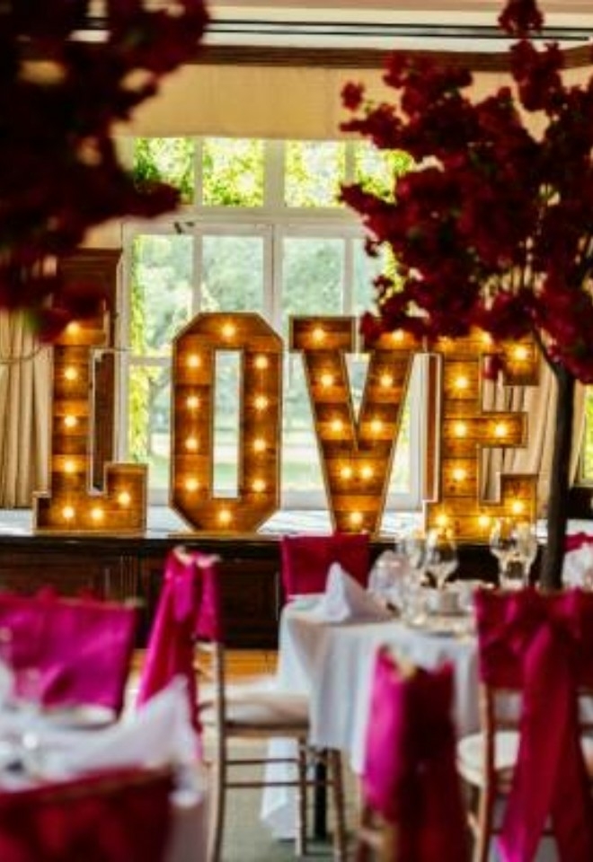 LED LOVE Letters and blossom trees in the Suffolk Suite- Sprowston Manor Norwich
