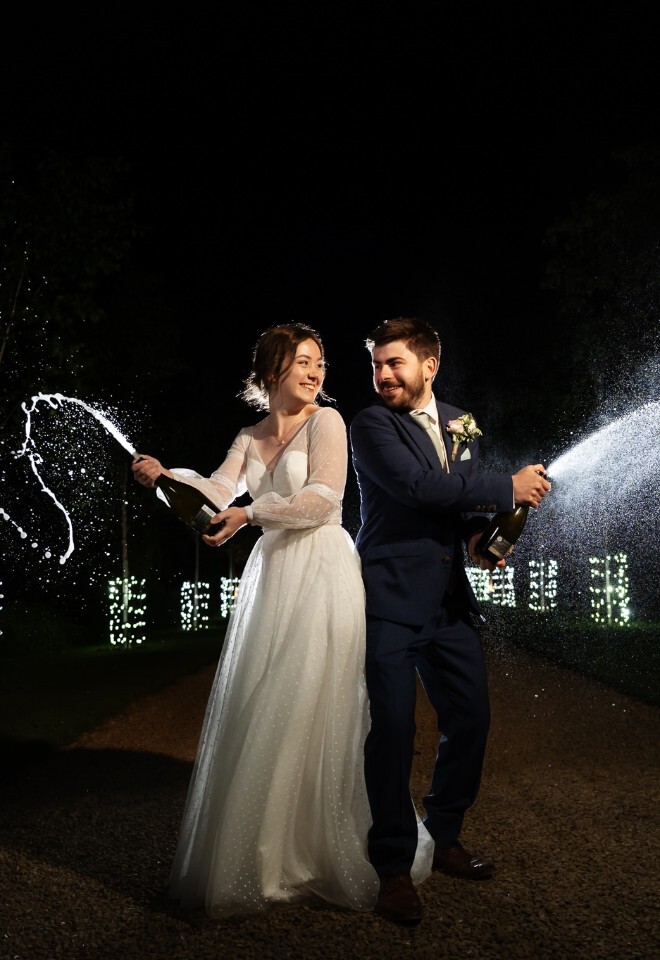 Night time champagne spray