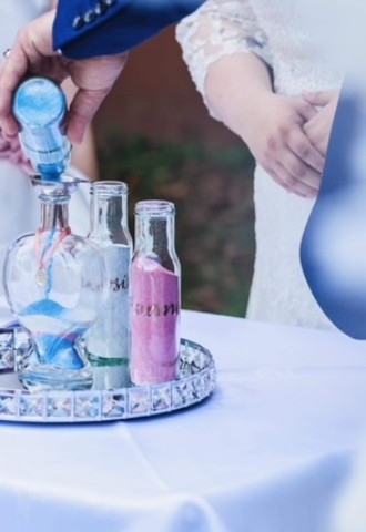 Pure Silk Ceremonies performing a Sand Ceremony during a Wedding at Briars Hall Hotel, Burscough