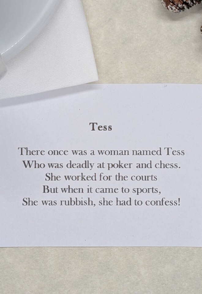 Limerick poem at a wedding table.