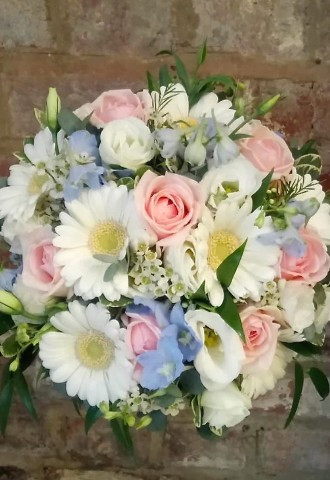 White gerberas pink roses white roses in bridal bouquet from Oops A Daisy in Cirencester