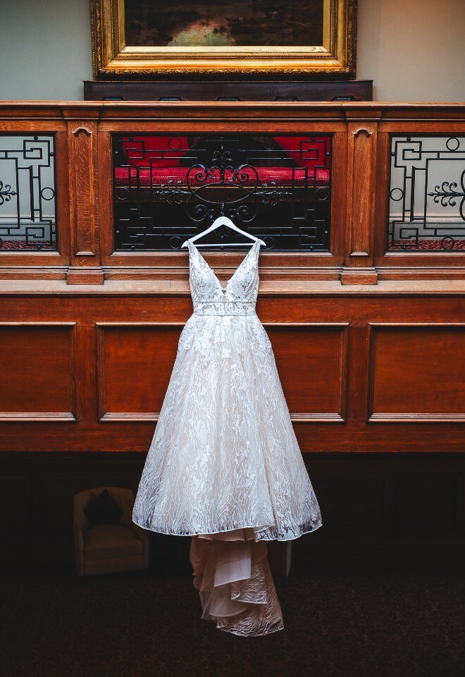 dress hanging from balcony