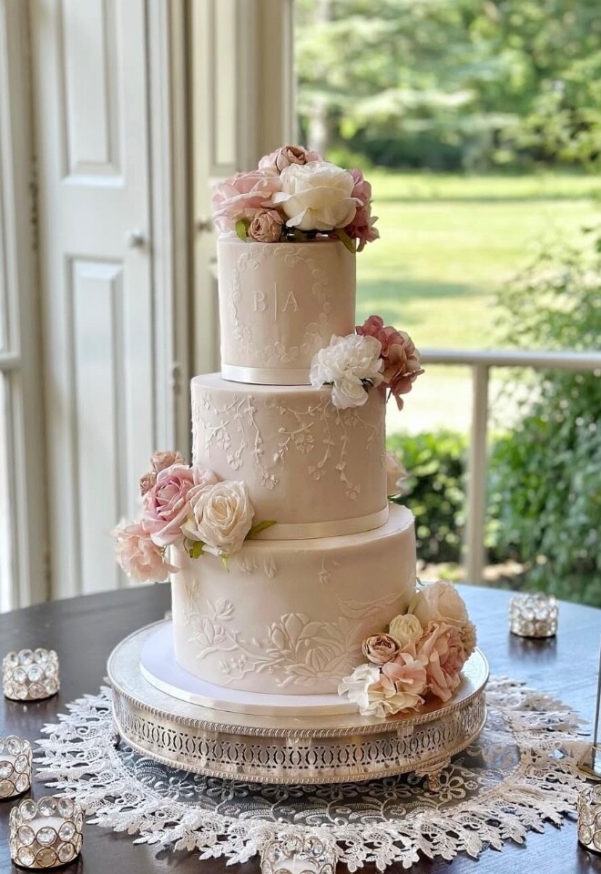 Blush pink stencil design at Morden Hall