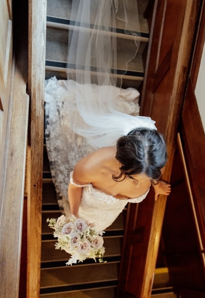 Bride on the Stairs at Little Silver Country House Hotel, Kent