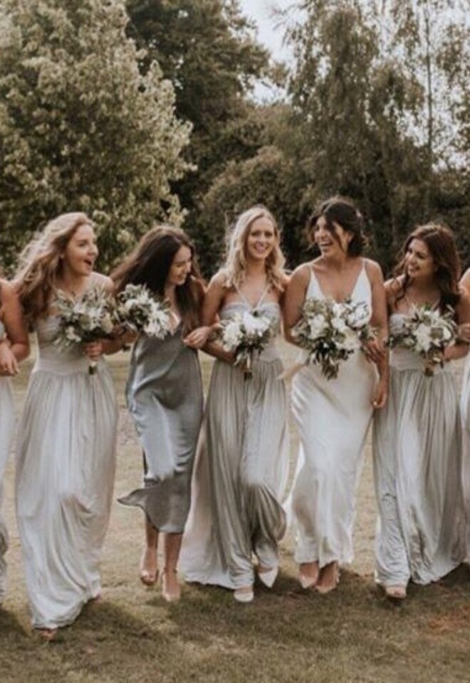 Bride and bridesmaids; matching peony bouquets 