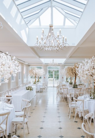 Inside Rockbeare Manor - wedding breakfast setting