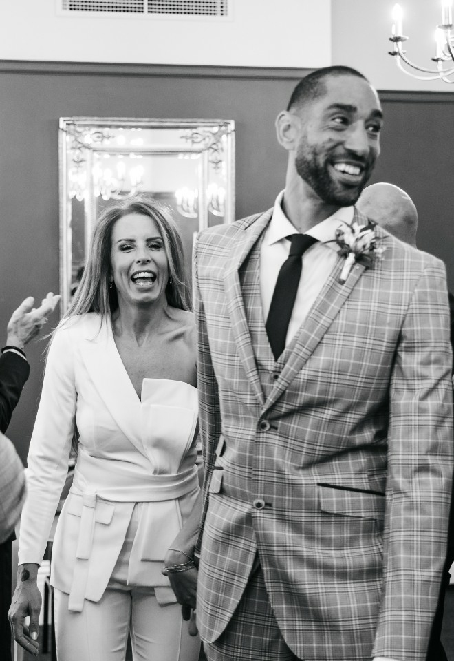 Couple smiling after getting married at The Pickwick Room 